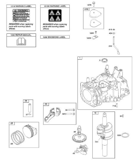 C - Albero a camme, albero motore, cilindro, manuale per l'uso, biella/anelli/pistone, etichetta di avvertenza B&S - 12 €¦ 122Q02-0147-B1 brand Stihl